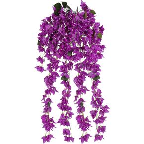 IPOPU 2PCS Artificial Bougainvillea Hanging Flowers 3.9 Ft Fake Silk Bougainvillea Long Plant UV Resistant Faux Bougainvillea Flowers for Wedding Porch Patio Garden Yard Outdoor Decorations (Purple)