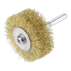 uxcell Wire Wheel Brush, 2" x 0.79" Stainless Steel Brass Plated Coarse Crimped Wire 0.012" with 1/4" (6mm) Round Shank for Cleaning Rust Stripping Abrasive