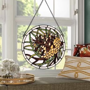 YOURANJU Stained Glass Window Hanging Handicraft 12" Round Red Koi Window Panel Tiffany Animal Art Style Window Suncatcher Perfect Window Hangings Housewarming Gift (With Chain Hook)