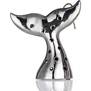 livelyfish Silver Flukes Statue Abstract Fish Tail Ceramics Model Tabletop Animal Sculptures Craftworks for Tv Cabinet Decoration Living Room Bedroom
