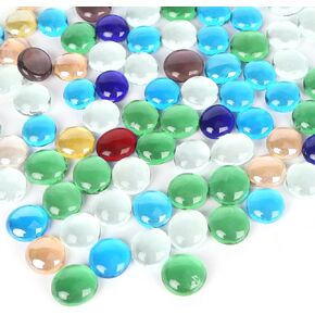FUTUREPLUSX 1LB Flat Glass Marbles, Colored Gems Glass Beads Decorative Pebbles Vase Fillers for Table Aquarium Gravel Decoration DIY Craft