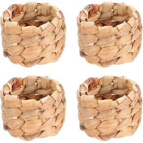 uxcell 4pcs Rattan Napkin Rings Handmade Woven Napkin Ring Round Napkin Holders Calabash Grass for Party Festival Decoration, Dinning Tables, Family Gatherings, Brown(2"x1")