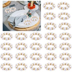 60 Pcs Pearl Napkin Rings Silver Napkin Ring Holder Imitation Beaded White Napkin Rings Elegant Rhinestone Serviette Rings Buckle for Formal Wedding Home Dinner Party Supplies (60 Pcs, Gold)
