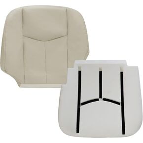 Driver Side Bottom Leather Seat Covers 922 or 92i Light Gray and Foam Cushion Compatible with Chevy Silverado Suburban Avalanche GMC Sierra Tahoe Yukon 2003 2004 2005 2006