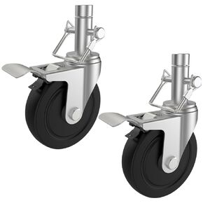 5 Inch Scaffolding Casters Set of 2 Heavy Duty Baker Scaffold Wheels with Dual Locking Brakes, Rubber Casters Round 1 Inch Stem Replacement Swivel Caster Wheels, 400LBS Capacity per Caster