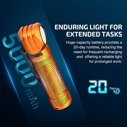 مصباح أمامي OLIGHT Perun 3 قابل لإعادة الشحن، مصباح أمامي LED 3000 لومن مع ضوء أحمر، مصباح رأس مقاوم للماء مع عصابة رأس للتخييم في الهواء الطلق، والمشي لمسافات طويلة، والعمل (برتقالي) in Saudi Arabia