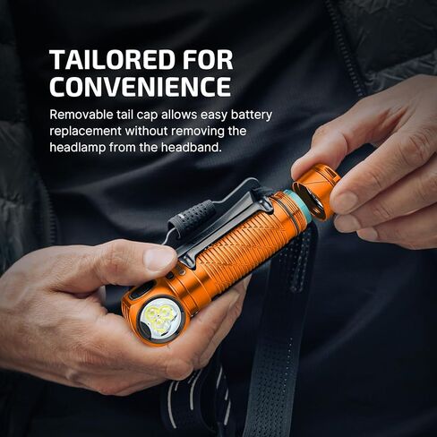 مصباح أمامي OLIGHT Perun 3 قابل لإعادة الشحن، مصباح أمامي LED 3000 لومن مع ضوء أحمر، مصباح رأس مقاوم للماء مع عصابة رأس للتخييم في الهواء الطلق، والمشي لمسافات طويلة، والعمل (برتقالي) in Saudi Arabia