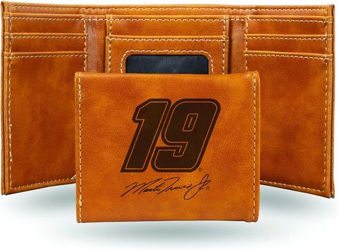 Rico Industries - Joey Logano رقم 22 - محفظة ثلاثية الطي من الجلد البني النباتي الفاخر المحفور بالليزر - تصميم نحيف ولكنه متين - مثالية لإظهار ولائك أو هديتك in Saudi Arabia