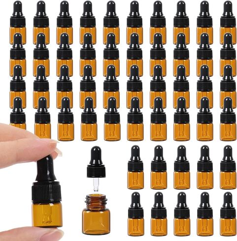 STARSIDE 50 pcs 1 ml Glass Essential Oil Dropper Bottles,1/4 Dram Amber Mini Perfume Dropping Bottle Cosmetic Sample Vials,Small Essential Oil Bottle in Saudi Arabia