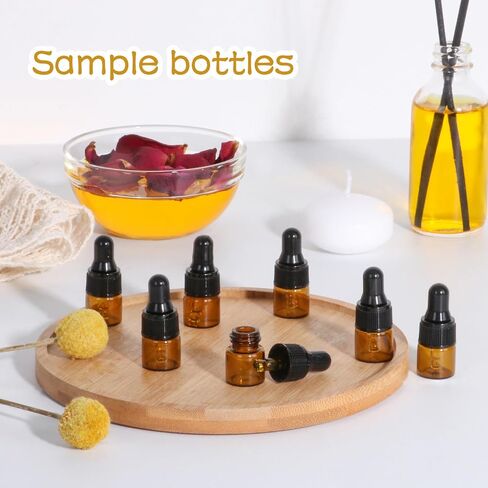 STARSIDE 50 pcs 1 ml Glass Essential Oil Dropper Bottles,1/4 Dram Amber Mini Perfume Dropping Bottle Cosmetic Sample Vials,Small Essential Oil Bottle in Saudi Arabia