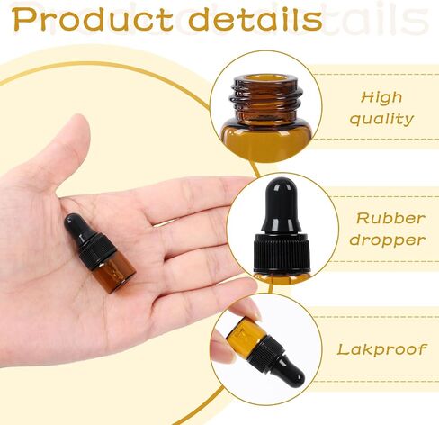 STARSIDE 50 pcs 1 ml Glass Essential Oil Dropper Bottles,1/4 Dram Amber Mini Perfume Dropping Bottle Cosmetic Sample Vials,Small Essential Oil Bottle in Saudi Arabia