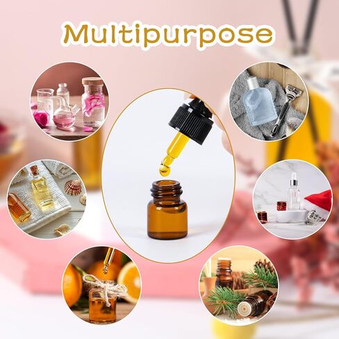 STARSIDE 50 pcs 1 ml Glass Essential Oil Dropper Bottles,1/4 Dram Amber Mini Perfume Dropping Bottle Cosmetic Sample Vials,Small Essential Oil Bottle in Saudi Arabia