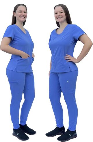 مجموعة ANGIE UNIFORMS PREMIUM Jogger Scrubs للنساء. جزء علوي من ألياف لدنة بجيبين/بنطلون رياضي بأرجل مدببة. ناعمة وقابلة للتمدد. in Saudi Arabia