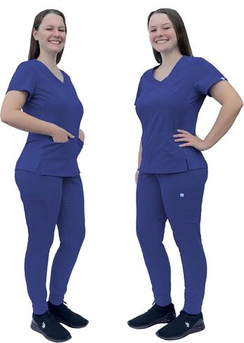 مجموعة ANGIE UNIFORMS PREMIUM Jogger Scrubs للنساء. جزء علوي من ألياف لدنة بجيبين/بنطلون رياضي بأرجل مدببة. ناعمة وقابلة للتمدد. in Saudi Arabia
