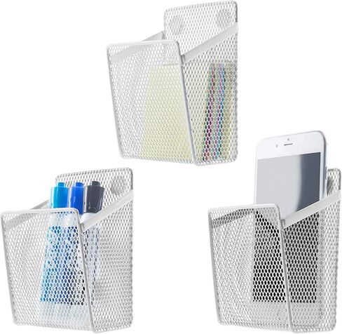 MyGift Set of 3 Magnetic Dry Erase Marker Holder, Silver Wire Storage Basket Office Supplies Organizer, White Board Pen Holders in Saudi Arabia