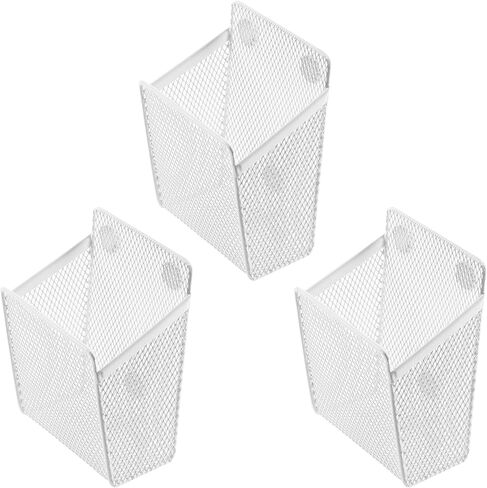 MyGift Set of 3 Magnetic Dry Erase Marker Holder, Silver Wire Storage Basket Office Supplies Organizer, White Board Pen Holders in Saudi Arabia