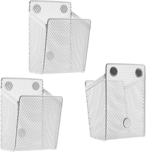MyGift Set of 3 Magnetic Dry Erase Marker Holder, Silver Wire Storage Basket Office Supplies Organizer, White Board Pen Holders in Saudi Arabia