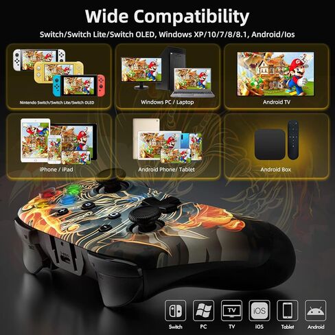 وحدة تحكم EasySMX Wireless Switch Pro - متوافقة مع Nitendo Switch/OLED/Lite، وحدات تحكم التبديل مع 9 مصابيح LED ملونة، الاستيقاظ، التربو، الاهتزاز، التحكم في الحركة in Kuwait