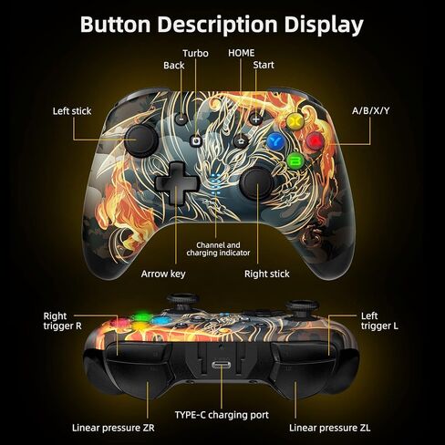 وحدة تحكم EasySMX Wireless Switch Pro - متوافقة مع Nitendo Switch/OLED/Lite، وحدات تحكم التبديل مع 9 مصابيح LED ملونة، الاستيقاظ، التربو، الاهتزاز، التحكم في الحركة in Kuwait