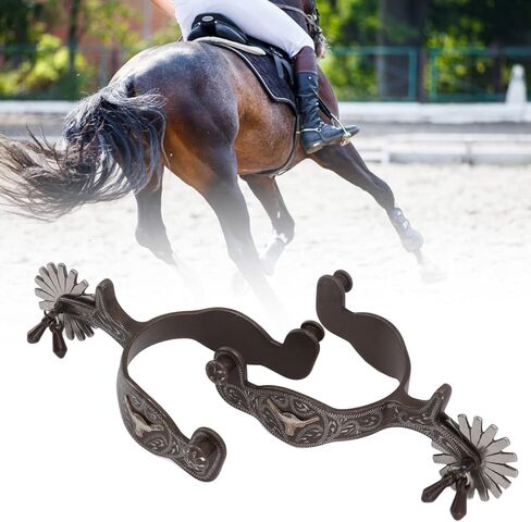 2Pcs Carbon Steel Horse Spurs, Engraved Men Spur, Vintage Paern Spurs, Reining Horse Spurs, Cowboy Spurs for Saddlery Equestrian Ary in Saudi Arabia