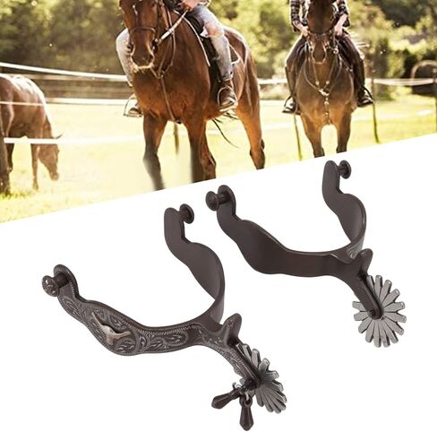 2Pcs Carbon Steel Horse Spurs, Engraved Men Spur, Vintage Paern Spurs, Reining Horse Spurs, Cowboy Spurs for Saddlery Equestrian Ary in Saudi Arabia