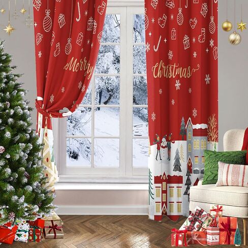 Christmas Tree Snowflake Cartoon Green Blackout Curtains Drapes for Bedroom Living Room Kitchen Nursery Kids Winter Thermal Insulated Grommet Girls Boys Window Curtains 84 inch Length 2 Panels Set in Saudi Arabia