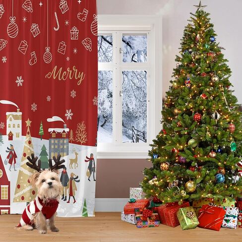 Christmas Tree Snowflake Cartoon Green Blackout Curtains Drapes for Bedroom Living Room Kitchen Nursery Kids Winter Thermal Insulated Grommet Girls Boys Window Curtains 84 inch Length 2 Panels Set in Saudi Arabia