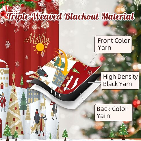 Christmas Tree Snowflake Cartoon Green Blackout Curtains Drapes for Bedroom Living Room Kitchen Nursery Kids Winter Thermal Insulated Grommet Girls Boys Window Curtains 84 inch Length 2 Panels Set in Saudi Arabia