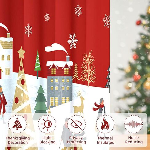 Christmas Tree Snowflake Cartoon Green Blackout Curtains Drapes for Bedroom Living Room Kitchen Nursery Kids Winter Thermal Insulated Grommet Girls Boys Window Curtains 84 inch Length 2 Panels Set in Saudi Arabia