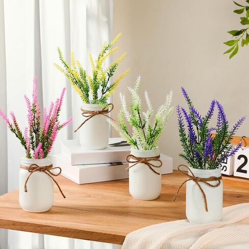 4 Pack Daisy Mason jar Table Centerpiece Faux Flowers with Vase Summer Table Decor Include 4 Silk Artificial Flowers 4 Mason Jar and Jute Rope for Summer Farmhouse Office Kitchen in Saudi Arabia