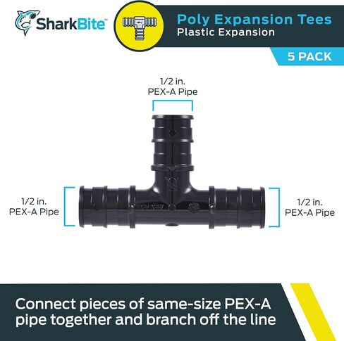 SharkBite 1/2 Inch Poly Expansion Tee for PEX-A Pipe, Pack of 5, Plastic Plumbing Fittings, Tee Coupling for PEX-A Tubing, UA362A5 in Saudi Arabia