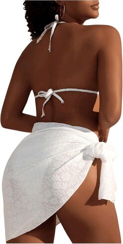Women's High Waisted Bikini Sets Floral Jacquard Backless Halter Bathing Suit with Knot Swimsuit Coverup in Saudi Arabia