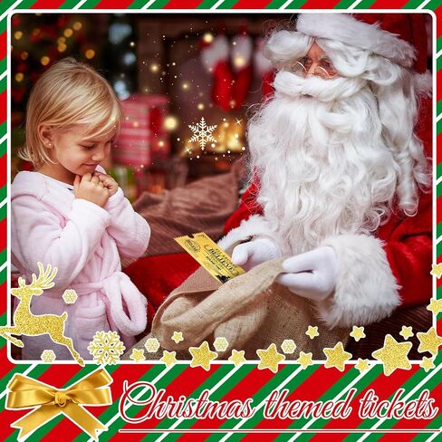 Gisafai 50 Sets Christmas Polar Believe Bells Golden Tickets Gifts Christmas Party Favors Goodie Bag Stocking Stuffers Santa Sleigh Bells Train Tickets Conductor Hole Punch Organza Bags Xmas in Saudi Arabia