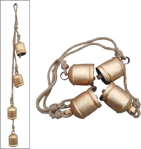 TAL The Antique's Lab Set of 4 Rustic Style Hanging, Vintage Bells for Wedding Decoration, Hanging Bells for Door, Lucky Cow Bells Rustic Metal Tranquil Wind Chimes with Jute Rope Wall Hanging Decor in Saudi Arabia