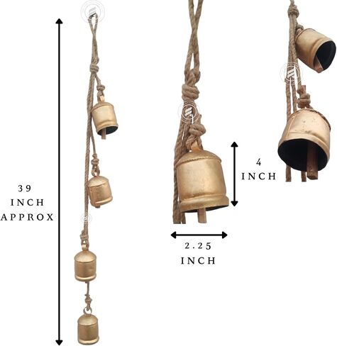 TAL The Antique's Lab Set of 4 Rustic Style Hanging, Vintage Bells for Wedding Decoration, Hanging Bells for Door, Lucky Cow Bells Rustic Metal Tranquil Wind Chimes with Jute Rope Wall Hanging Decor in Saudi Arabia