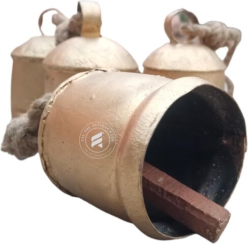TAL The Antique's Lab Set of 4 Rustic Style Hanging, Vintage Bells for Wedding Decoration, Hanging Bells for Door, Lucky Cow Bells Rustic Metal Tranquil Wind Chimes with Jute Rope Wall Hanging Decor in Saudi Arabia