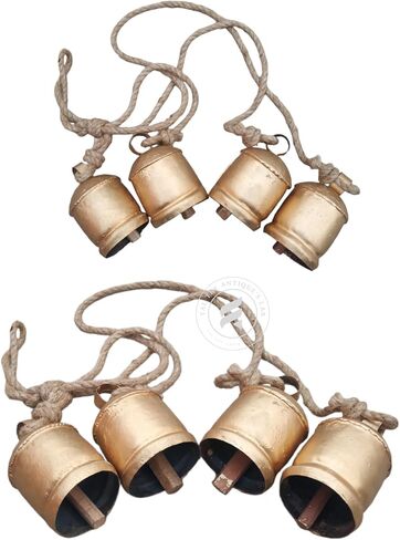 TAL The Antique's Lab Set of 4 Rustic Style Hanging, Vintage Bells for Wedding Decoration, Hanging Bells for Door, Lucky Cow Bells Rustic Metal Tranquil Wind Chimes with Jute Rope Wall Hanging Decor in Saudi Arabia