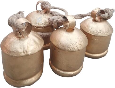 TAL The Antique's Lab Set of 4 Rustic Style Hanging, Vintage Bells for Wedding Decoration, Hanging Bells for Door, Lucky Cow Bells Rustic Metal Tranquil Wind Chimes with Jute Rope Wall Hanging Decor in Saudi Arabia