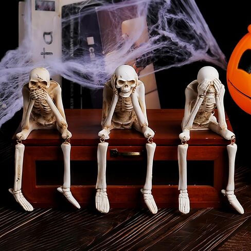 SEVEN LUCKY LIGHT Halloween Decorations Indoor Small Skeletons Set of 3 See NO Evil Speak NO Evil Hear NO Evil Halloween Table Decor Halloween Crafts Skeleton Figurine Resin Halloween Decor in Saudi Arabia