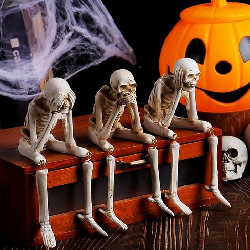 SEVEN LUCKY LIGHT Halloween Decorations Indoor Small Skeletons Set of 3 See NO Evil Speak NO Evil Hear NO Evil Halloween Table Decor Halloween Crafts Skeleton Figurine Resin Halloween Decor in Saudi Arabia