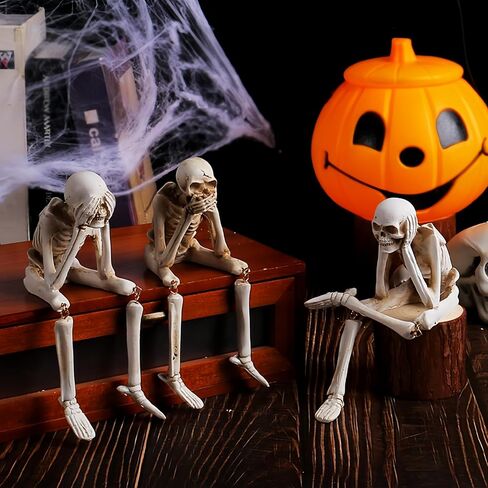SEVEN LUCKY LIGHT Halloween Decorations Indoor Small Skeletons Set of 3 See NO Evil Speak NO Evil Hear NO Evil Halloween Table Decor Halloween Crafts Skeleton Figurine Resin Halloween Decor in Saudi Arabia