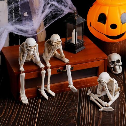 SEVEN LUCKY LIGHT Halloween Decorations Indoor Small Skeletons Set of 3 See NO Evil Speak NO Evil Hear NO Evil Halloween Table Decor Halloween Crafts Skeleton Figurine Resin Halloween Decor in Saudi Arabia