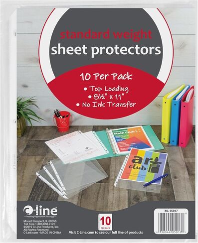 C-Line Top Loading Standard Weight Poly Sheet Protectors, Clear, 8.5 x 11 Inches, 100 per Box (62027) in Saudi Arabia