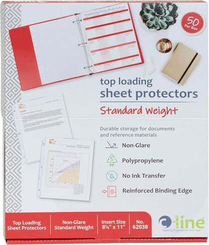 C-Line Top Loading Standard Weight Poly Sheet Protectors, Clear, 8.5 x 11 Inches, 100 per Box (62027) in Saudi Arabia