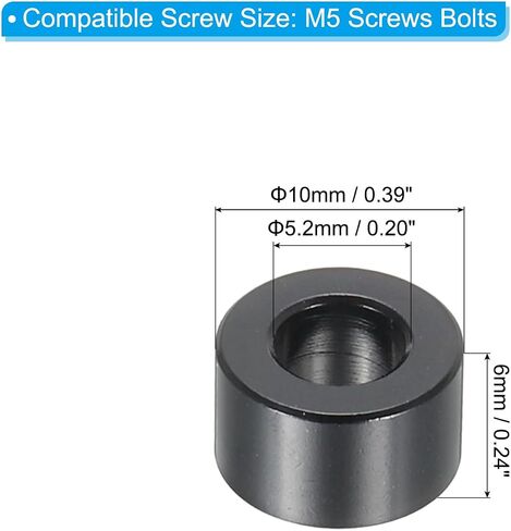 PATIKIL M5 Aluminum Spacers, 6 Pcs Metal Spacers Aluminum 5.2mm ID x 10mm OD x 6mm L Aluminum Spacer Screw Standoff Round for 1/5" or M5 Screw Bolts,Black in Saudi Arabia