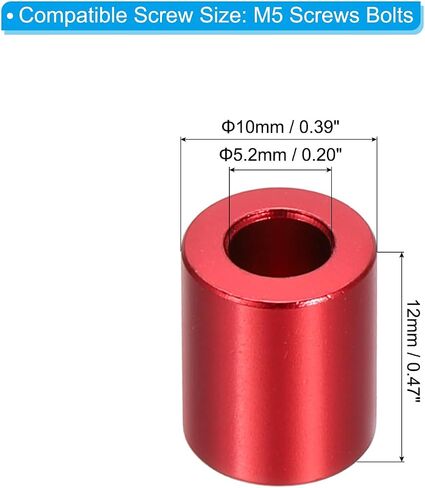 PATIKIL M5 Aluminum Spacers, 6 Pcs Metal Spacers Aluminum 5.2mm ID x 10mm OD x 6mm L Aluminum Spacer Screw Standoff Round for 1/5" or M5 Screw Bolts,Black in Saudi Arabia