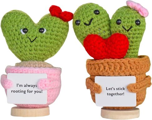 2pcs Positive Cactus Crochet Gift,6.3 Inch Positive Potato Gifts with Encouraging Card,Emotional Support Pickle Crochet Gifts for Coworker Friends Teacher Room Office Desktop Decor in Saudi Arabia