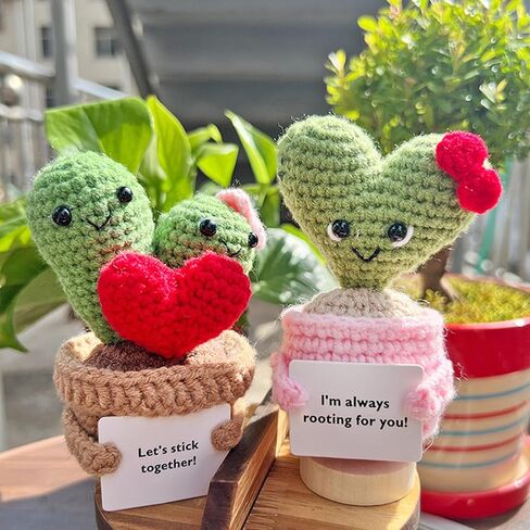 2pcs Positive Cactus Crochet Gift,6.3 Inch Positive Potato Gifts with Encouraging Card,Emotional Support Pickle Crochet Gifts for Coworker Friends Teacher Room Office Desktop Decor in Saudi Arabia