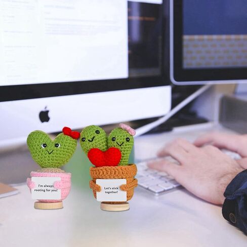 2pcs Positive Cactus Crochet Gift,6.3 Inch Positive Potato Gifts with Encouraging Card,Emotional Support Pickle Crochet Gifts for Coworker Friends Teacher Room Office Desktop Decor in Saudi Arabia