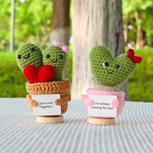 2pcs Positive Cactus Crochet Gift,6.3 Inch Positive Potato Gifts with Encouraging Card,Emotional Support Pickle Crochet Gifts for Coworker Friends Teacher Room Office Desktop Decor in Saudi Arabia